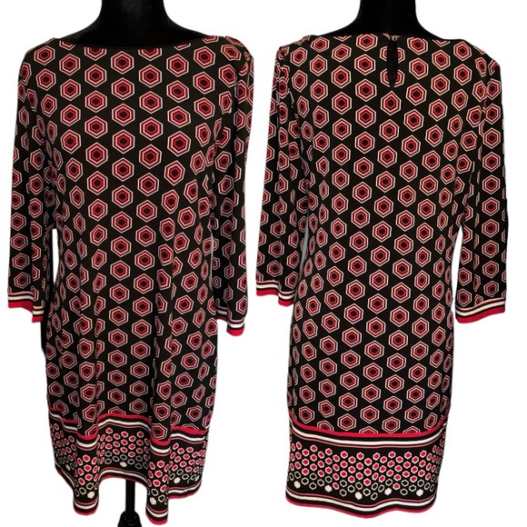 WHBM Patterned Dress w 3/4 Sleeves - Picture 7 of 10